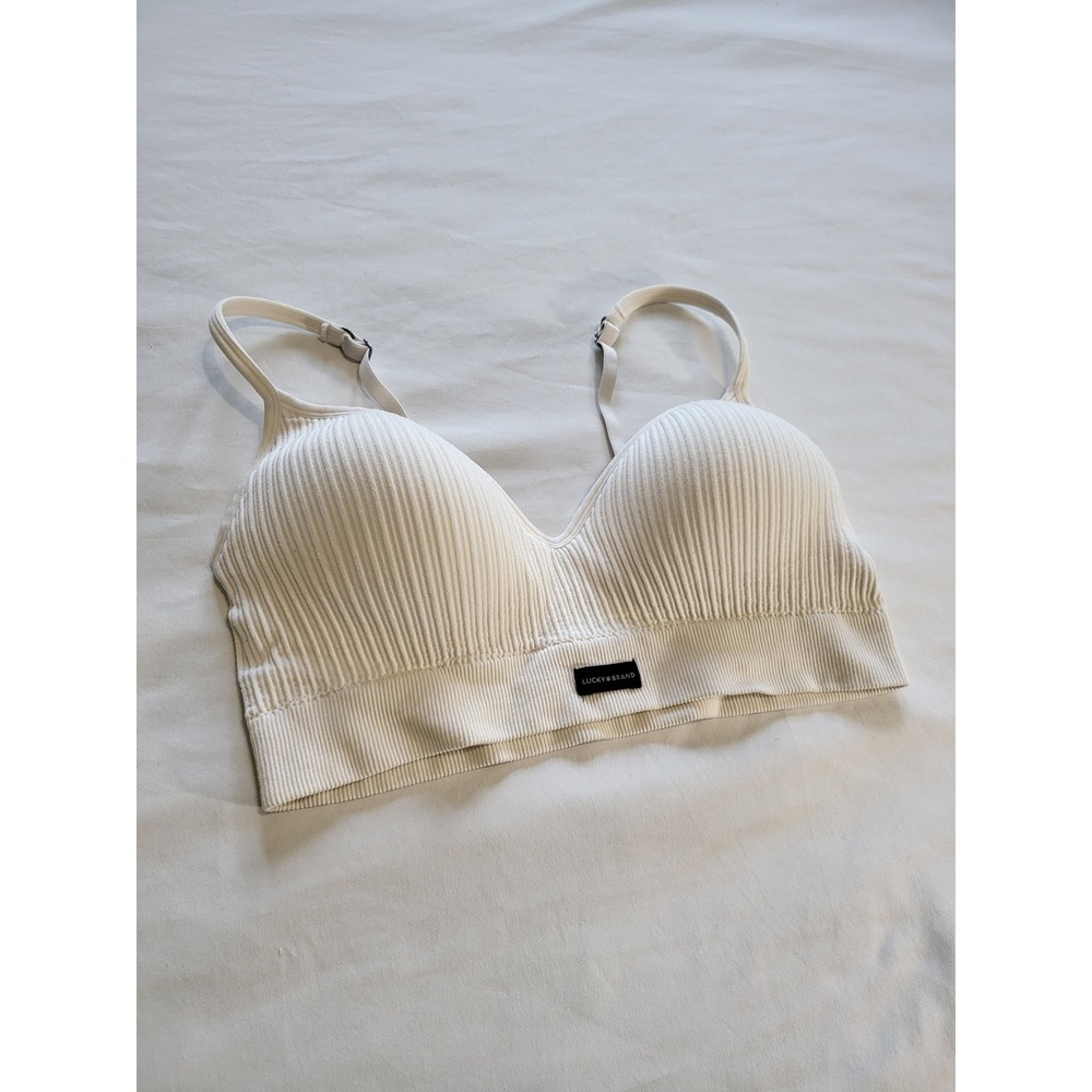 Lucky Brand Ribbed Seamless Bralette Cream Off White Wireless Lounge Bra Large